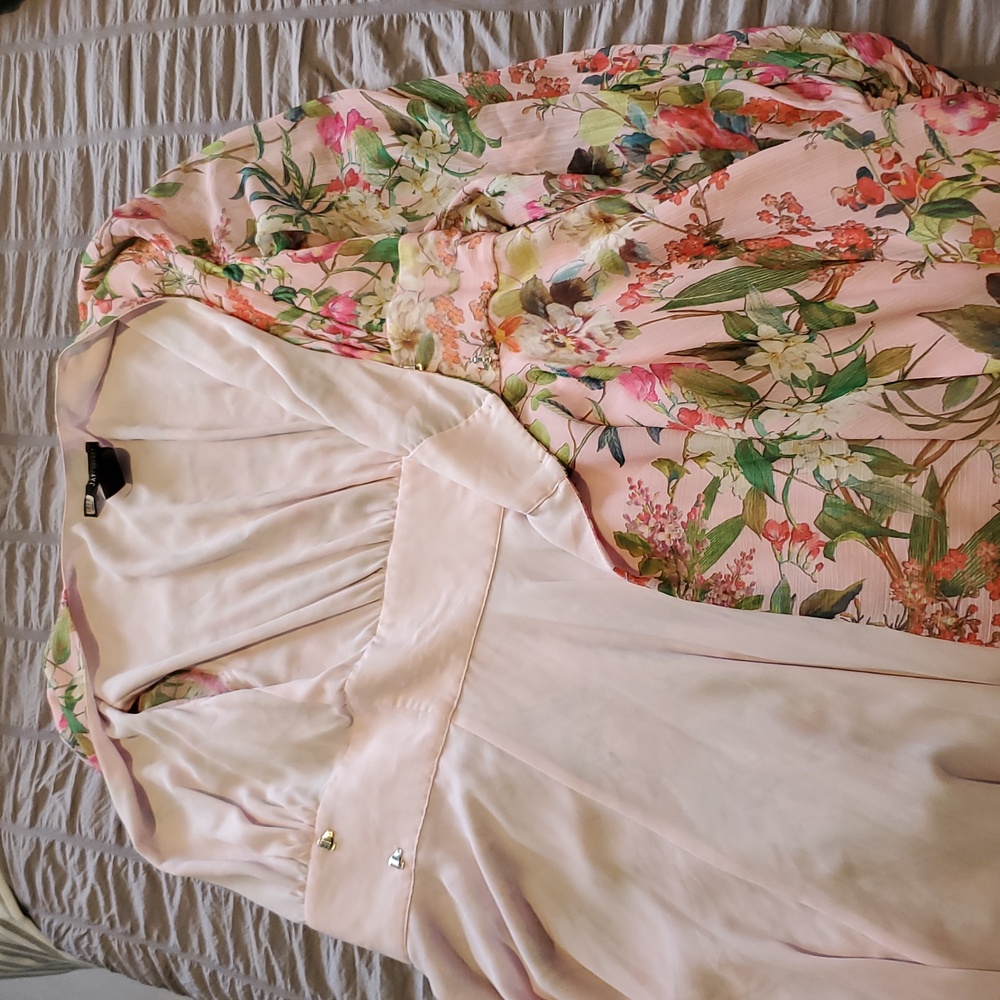 Jay Godrey Floral Pink/Green Wrap fully lined Dress handkerchief hem Size 0 EUC - Picture 9 of 9